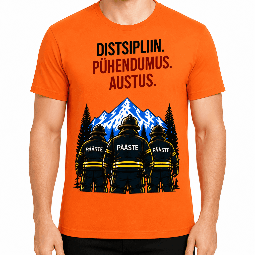 Tuletõrjuja T-särk – Distsipliin. Pühendumus. Austus.
