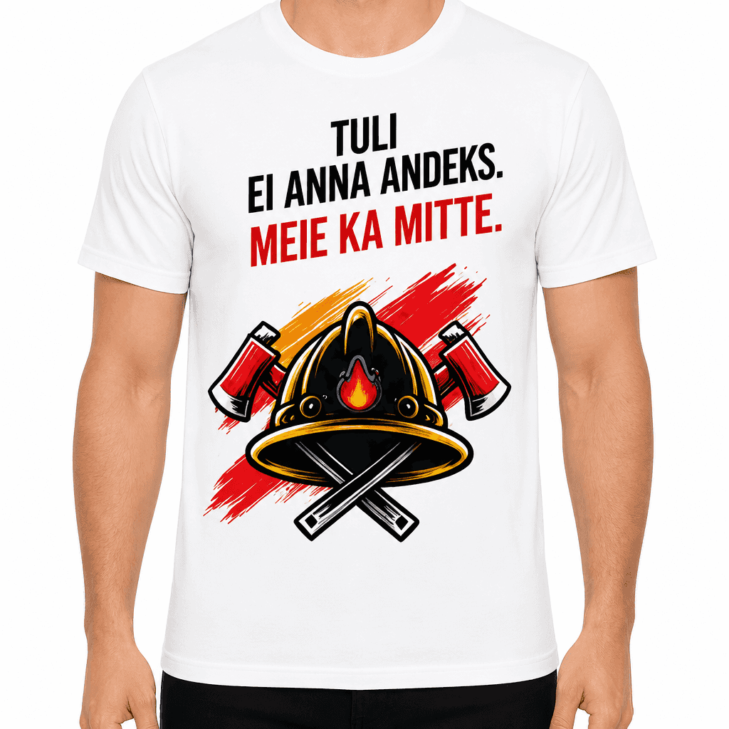 Tuletõrjuja T-särk – Tuli ei anna andeks. Meie ka mitte.