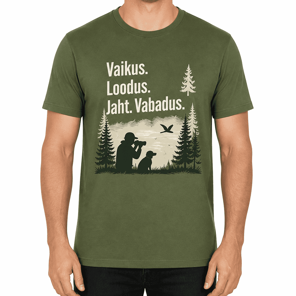 Jahimehe T-särk – Vaikus. Loodus. Jaht. Vabadus.