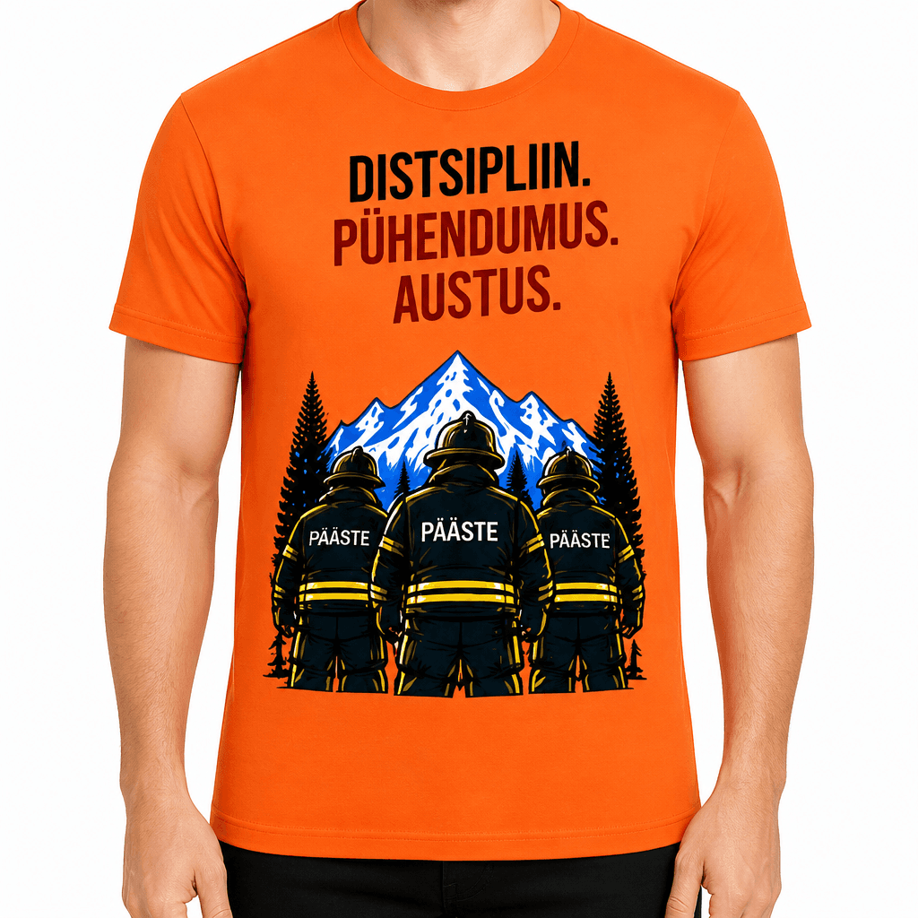 Tuletõrjuja T-särk – Distsipliin. Pühendumus. Austus.