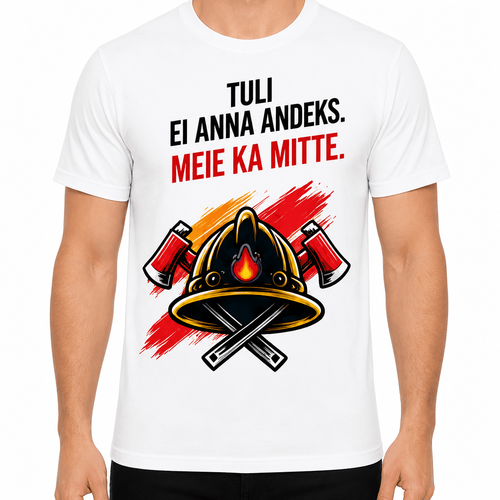 Tuletõrjuja T-särk – Tuli ei anna andeks. Meie ka mitte.