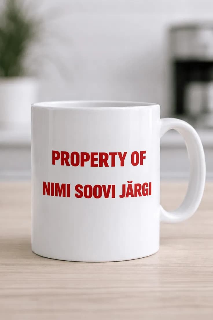 Naljakas kruus soovitud nimega PROPERTY OF