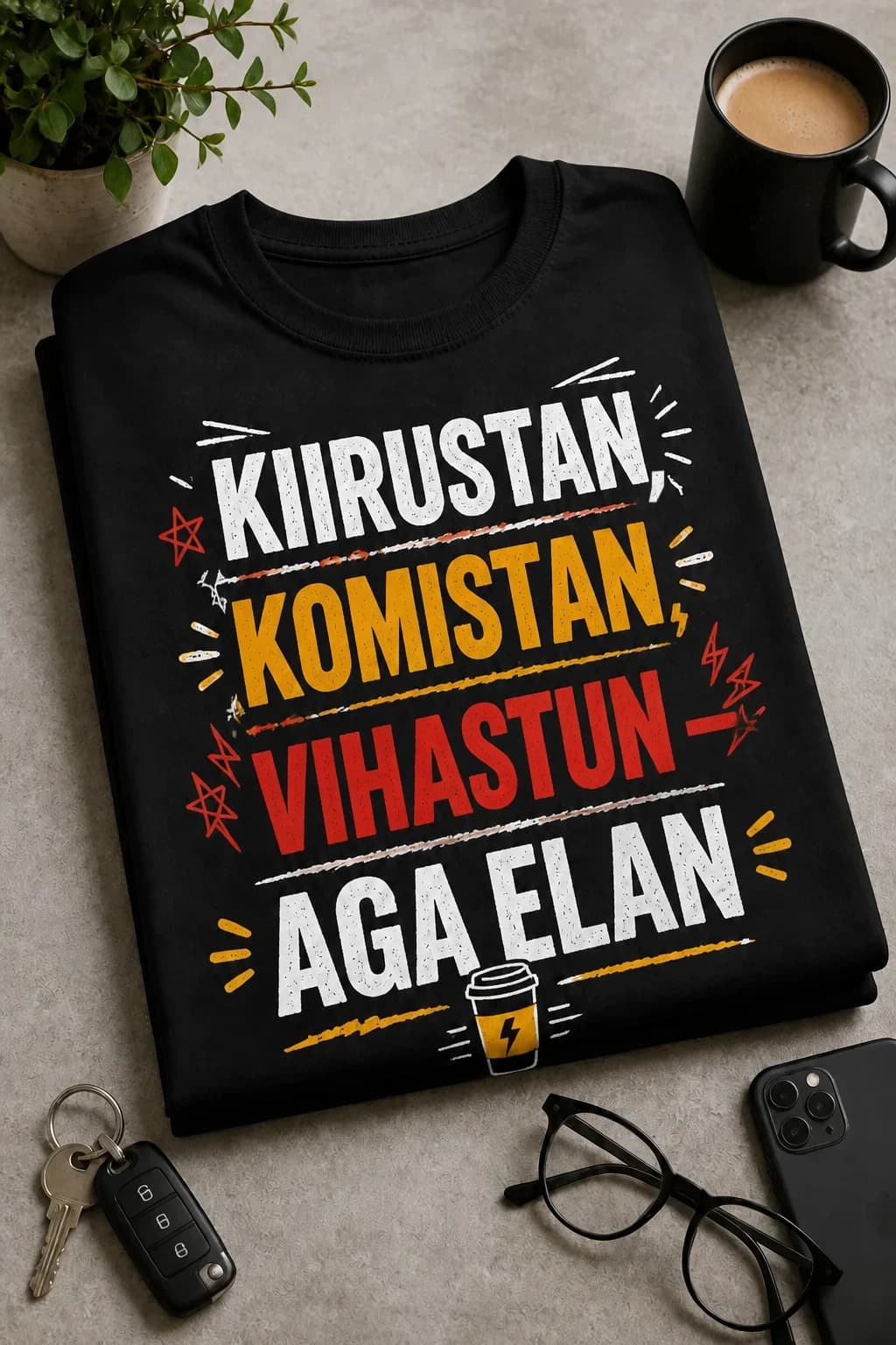 Naljakas T-särk „Kiirustan, komistan, vihastun“