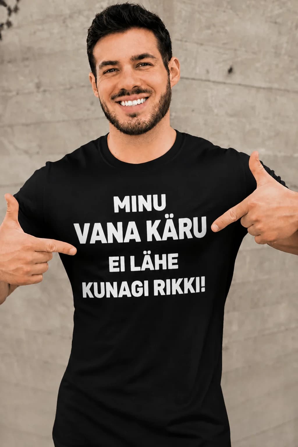 Must naljakas T-särk autoomanikule, valge kiri „Minu vana käru ei lähe kunagi rikki!“