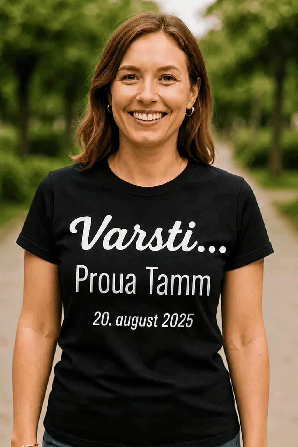 T-särk pruudile „Varsti proua“ nime ja kuupäevaga