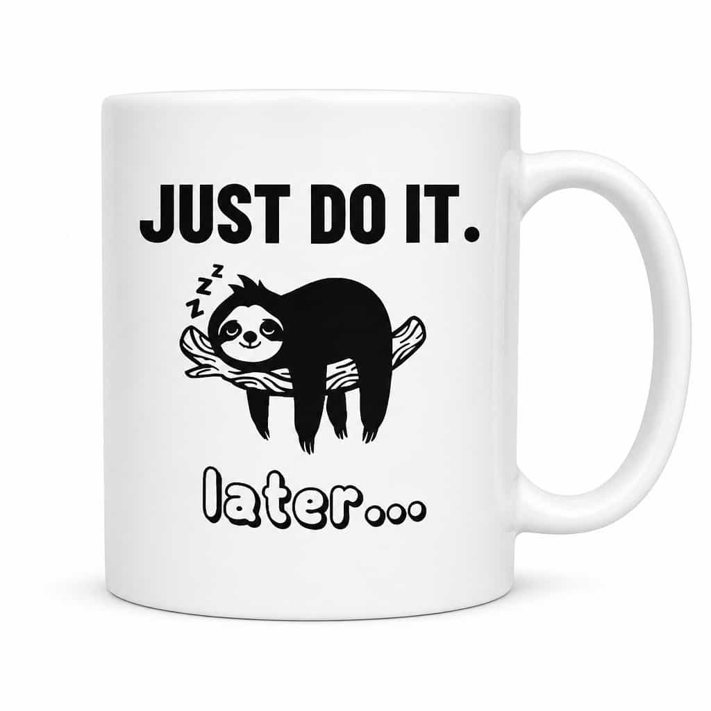 Naljakas kruus Just do it laiskloom JUST DO IT. later....