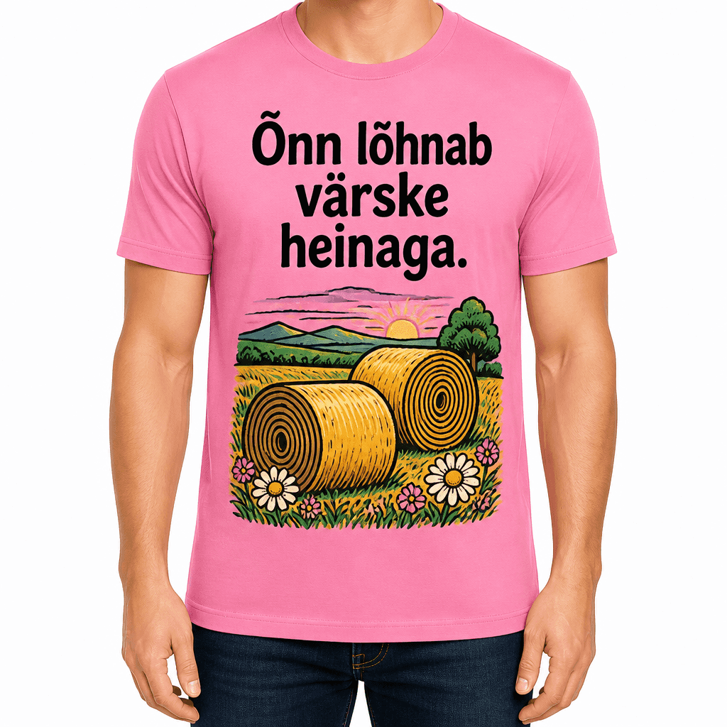 Talupidaja T-särk – Õnn lõhnab värske heinaga.