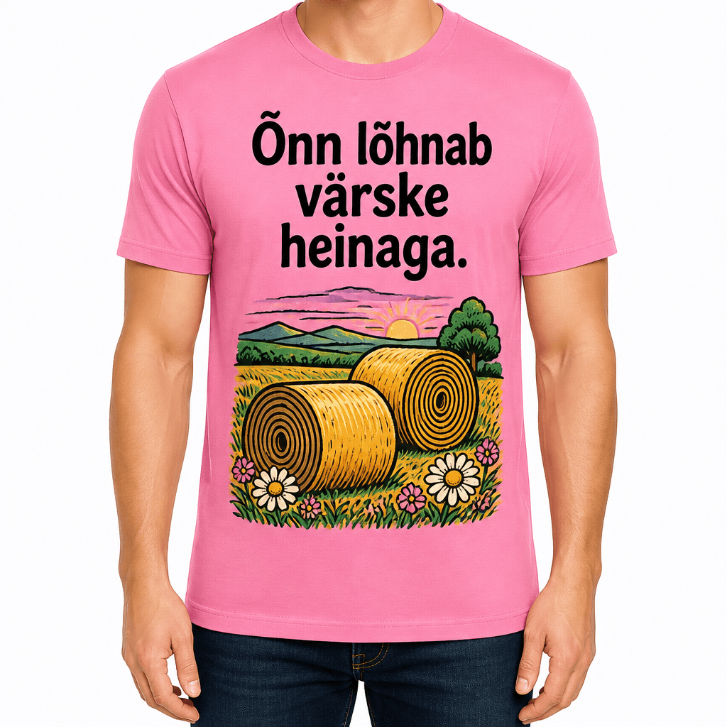 Talupidaja T-särk – Õnn lõhnab värske heinaga.
