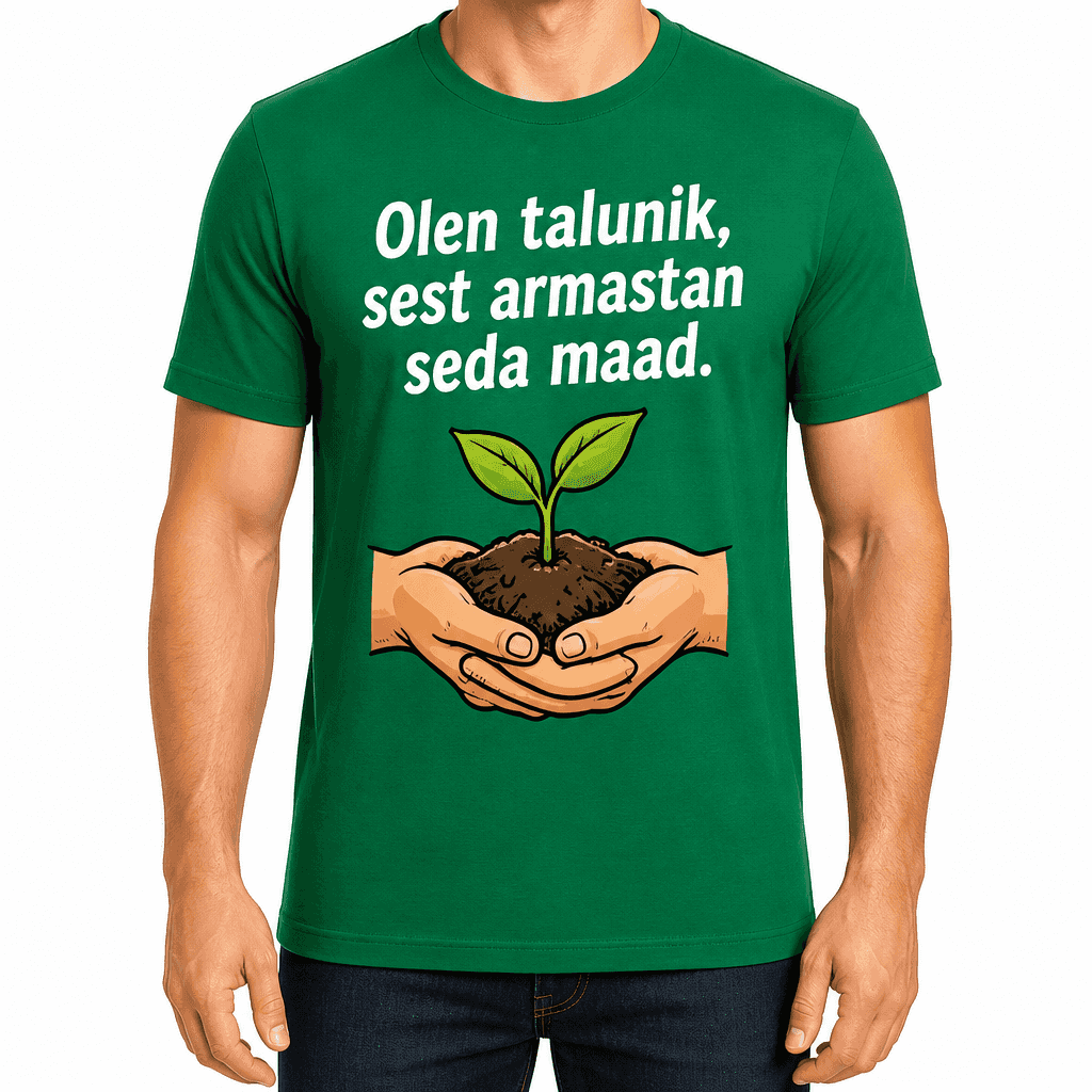 Talupidaja T-särk – Olen talunik, sest armastan seda maad.