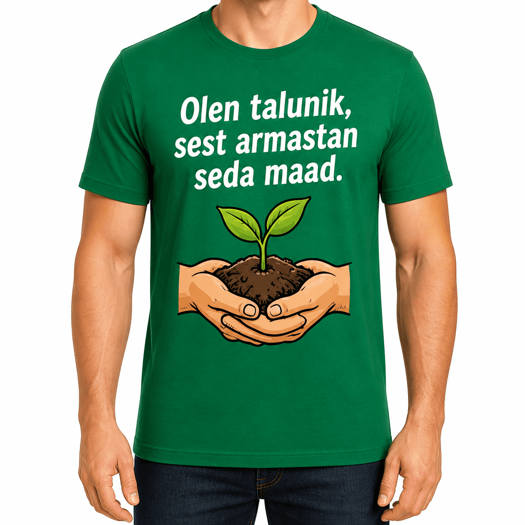 Talupidaja T-särk – Olen talunik, sest armastan seda maad.