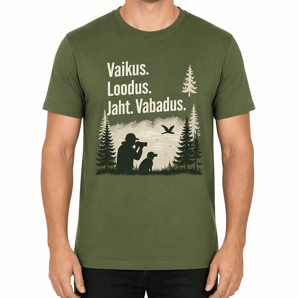 Jahimehe T-särk – Vaikus. Loodus. Jaht. Vabadus.