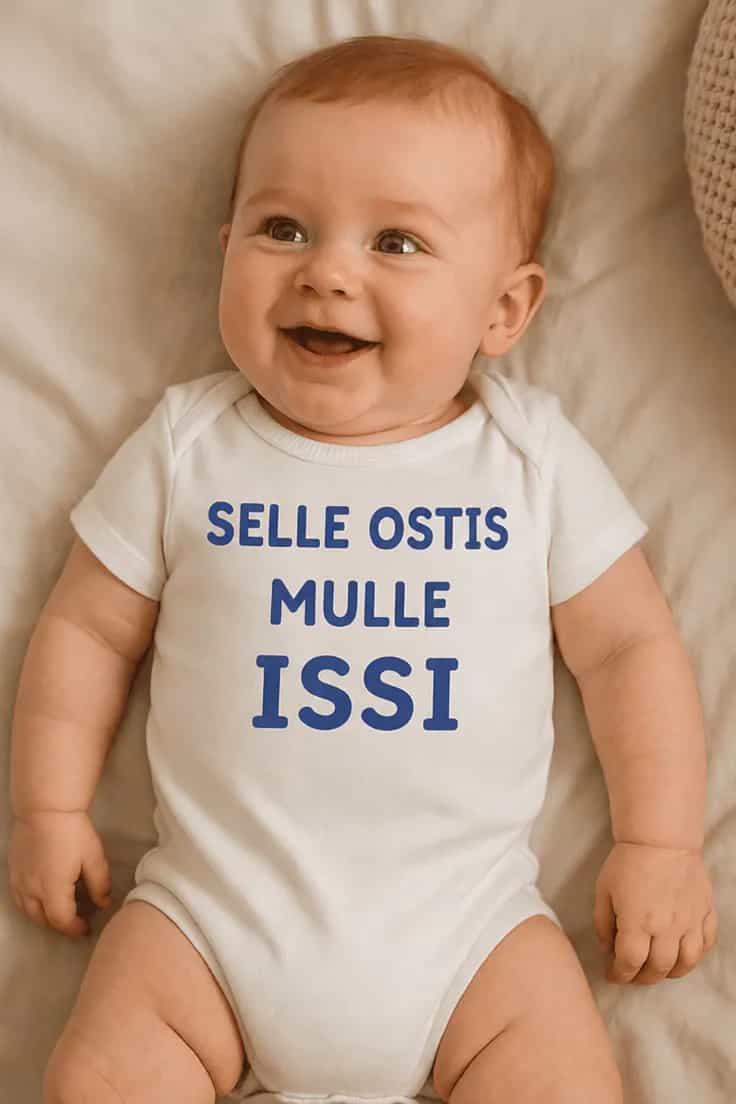 Beebi body Issi ostis selle – soovitud tekstiga