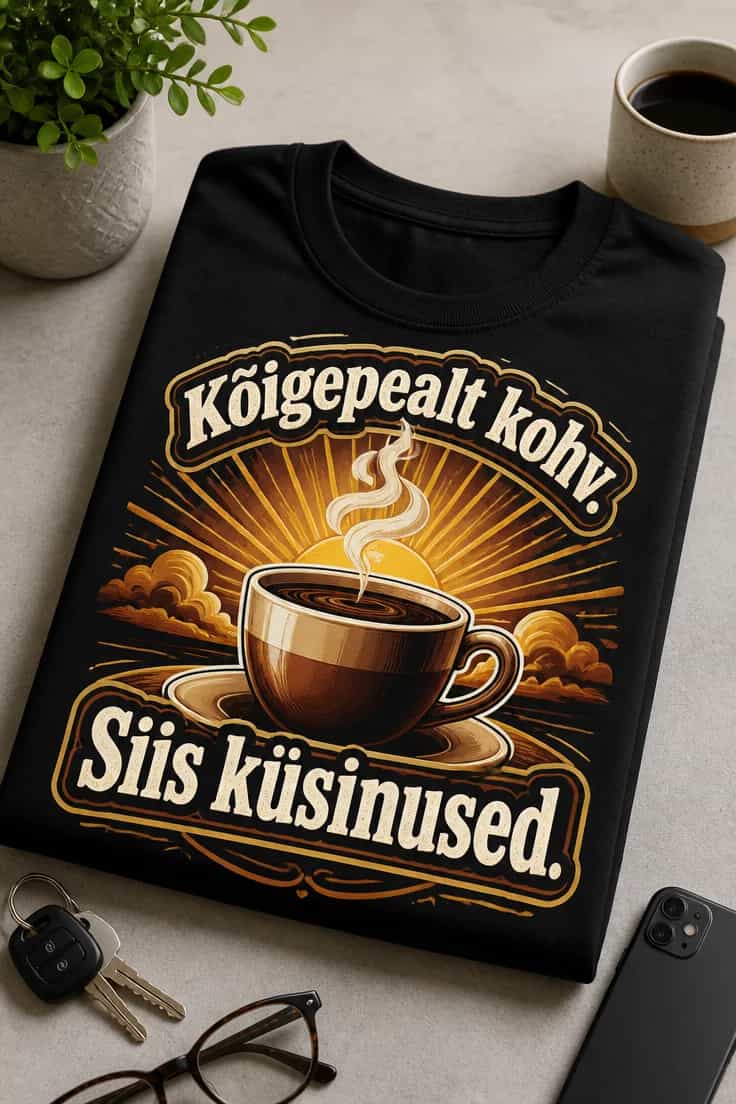 Kohviga T-särk: Kõigepealt kohv. Siis küsimused.