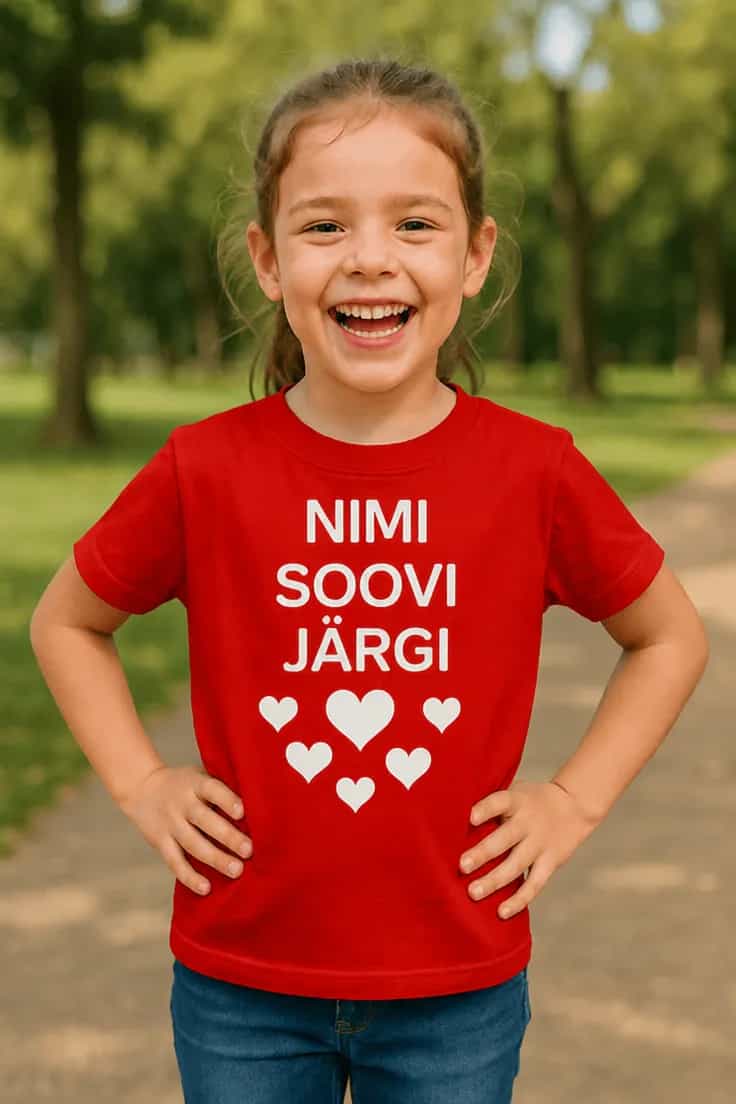 Laste T-särk südametega nimi soovi järgi