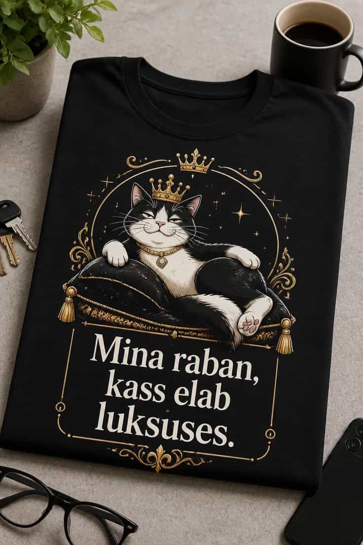 Naljakas kassisärk „Mina raban, kass elab luksuses.”