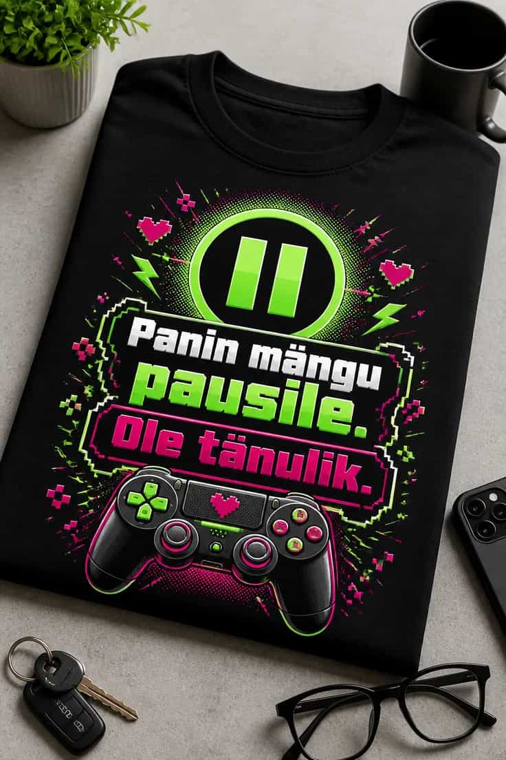 Naljakas mänguri T-särk: Panin mängu pausile. Ole tänulik.