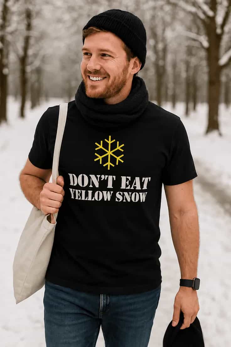 Naljakas T-särk „Don't eat yellow snow“