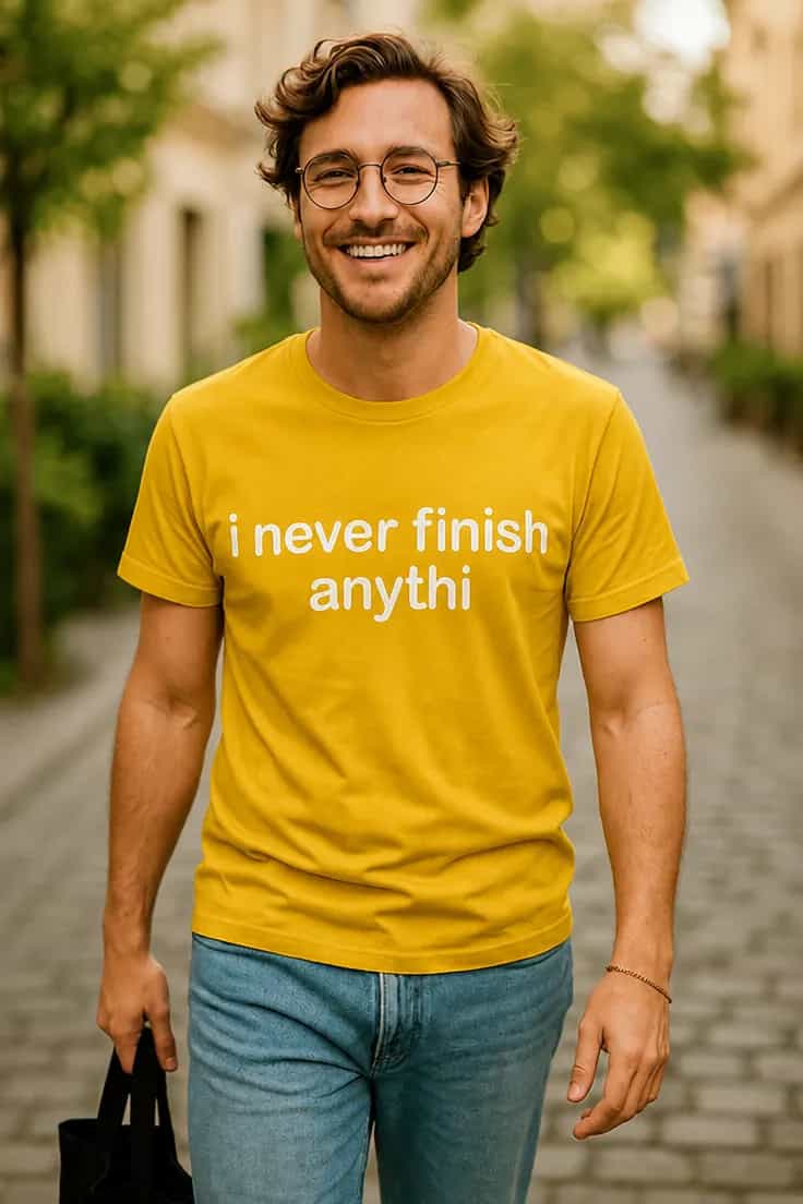 Naljakas T-särk „I never finish anythi“