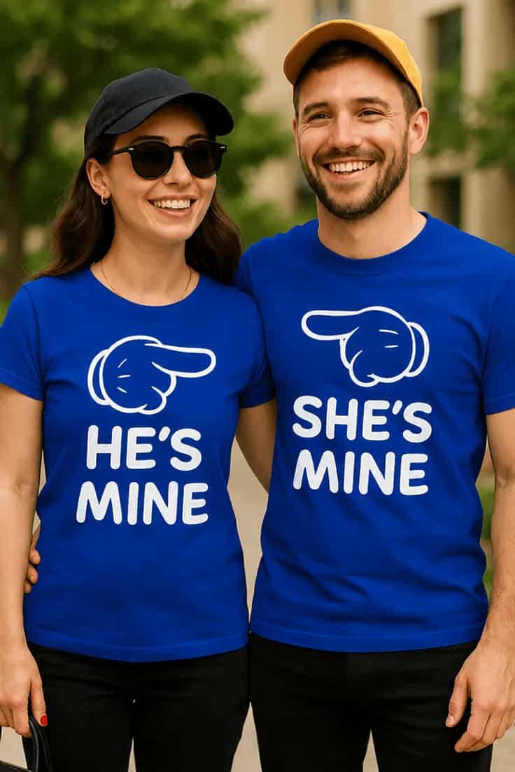 Naljakas T-särk Minu paarikomplekt HE'S MINE SHE'S MINE