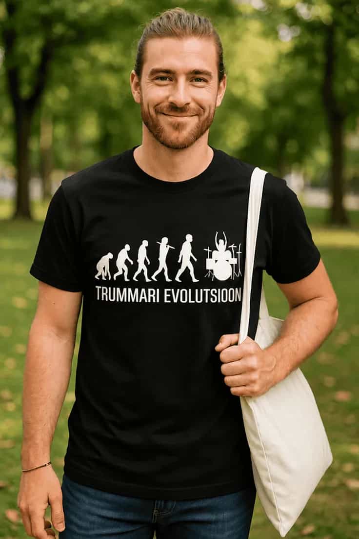 Naljakas T-särk Trummari evolutsioon