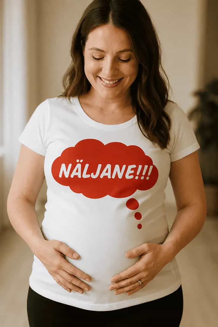 Raseduse T-särk Näljane – NÄLJANE!!!