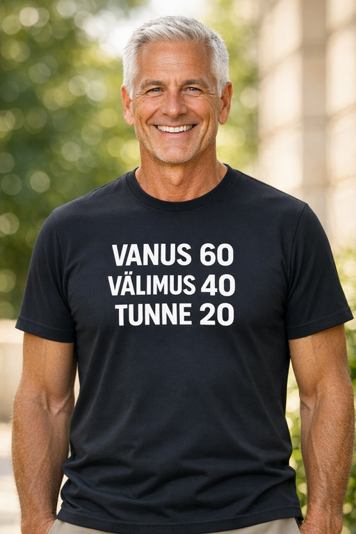 Naljakas T-särk: VANUS 60 VÄLIMUS 40 TUNNE 20