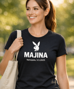 Naljakas Playboy T-särk nime ja neitsipeo kuupäevaga