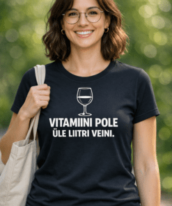 Naljakas T-särk "Vitamiini pole, üle liitri veini"