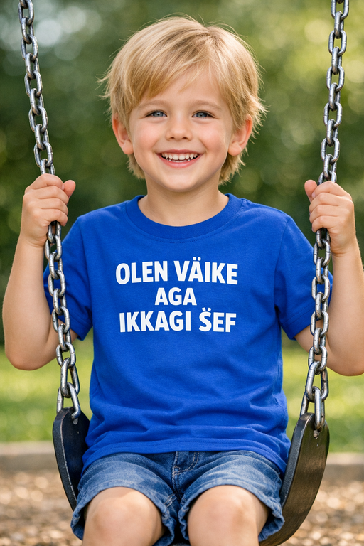 Naljakas laste T-särk OLEN VÄIKE AGA IKKAGI ŠEF